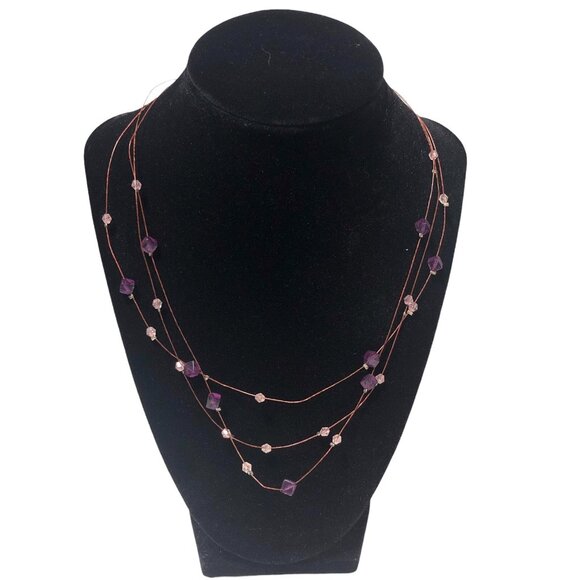Vintage Avon Amethyst Floating Necklace 3-Tier Purple Beads Silver Plate 9" - Picture 1 of 10